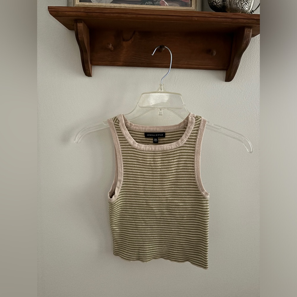 Striped Green and Cream Cropped Tank